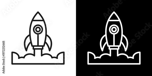 Rocket Icon Of Line Black And White Style