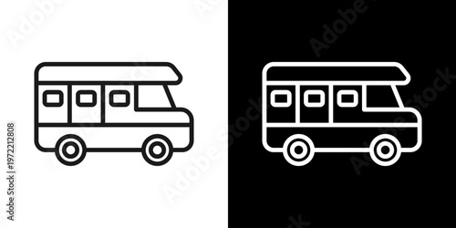Camper Van Icon Of Line Black And White Style