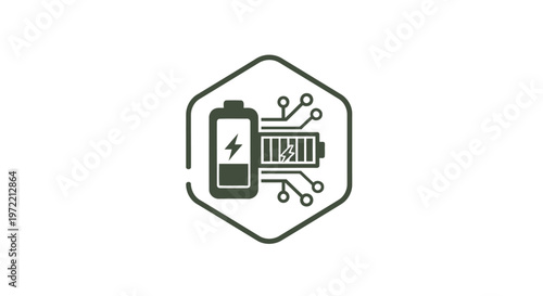 Modern Battery Icon with Circuit Board Design for Technology.