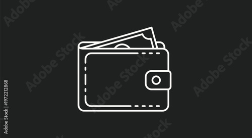 Minimalist Wallet Icon with Cash on Black Background.