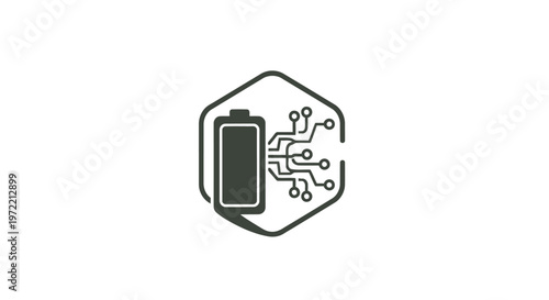 Modern Battery Icon with Circuitry for Energy and Power.