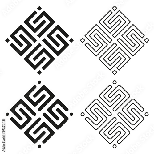 Maze square set. Geometric icon Vector. Abstract figure collection. Black white symbol. Manual vector only. No autotrace used.