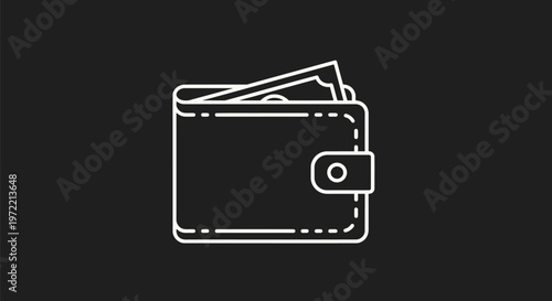 Minimalist Wallet Illustration with Cash on Black Background.