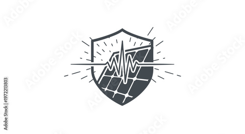 Shield Icon with Sound Wave Represents Protection and Security.