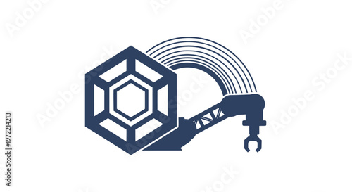 Modern industrial robotic arm with a hexagonal geometric shape, futuristic design.