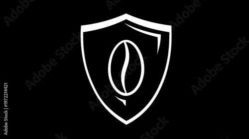 A white shield contains a coffee bean symbol, representing a coffee beverage concept