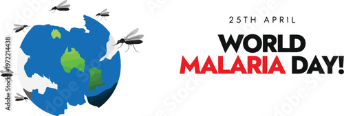 A graphic illustration for World Malaria Day on April 25th with a globe and mosquitoes