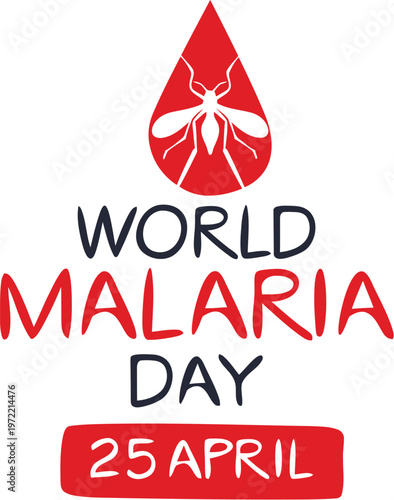 World Malaria Day logo with a red blood drop and mosquito