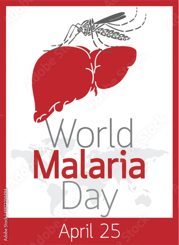 A logo for World Malaria Day on April 25 with a mosquito and liver