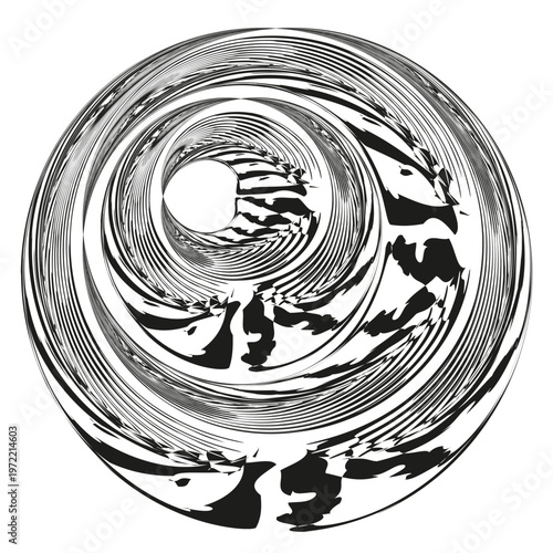 Abstract vortex tunnel. Spiral motion Vector. Optical illusion shape. Distorted swirl art. Manual vector only. No autotrace used.
