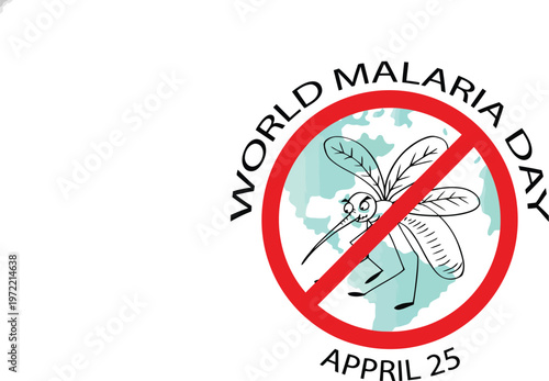 World Malaria Day logo with mosquito and red prohibition sign