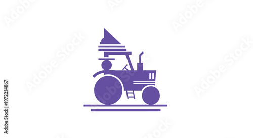 Purple Tractor Silhouette on White Background for Agriculture.