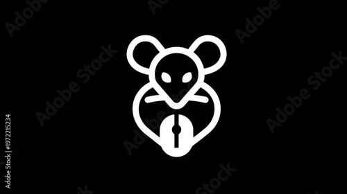 Black background featuring a white icon of a mouse and its computer mouse, modern minimalist design