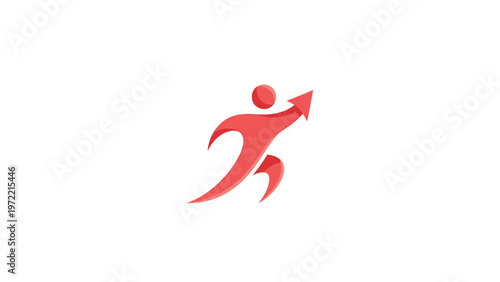 Red abstract figure with an upward arrow, representing growth and success.