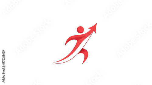 Red abstract figure with an upward arrow representing growth and success.