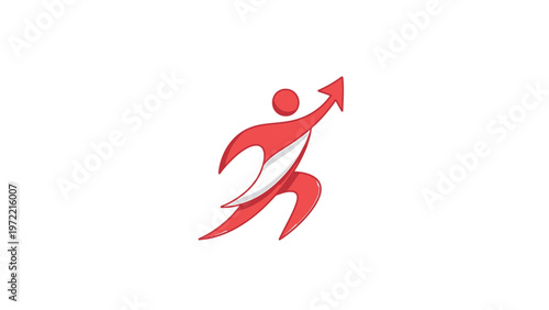 Red abstract figure with arrow pointing upwards, representing growth and success.