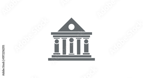 Simple grey illustration of a classical building with columns and pediment.