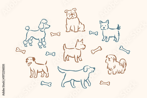 Dog breeds doodle icon set hand drawn vector illustration