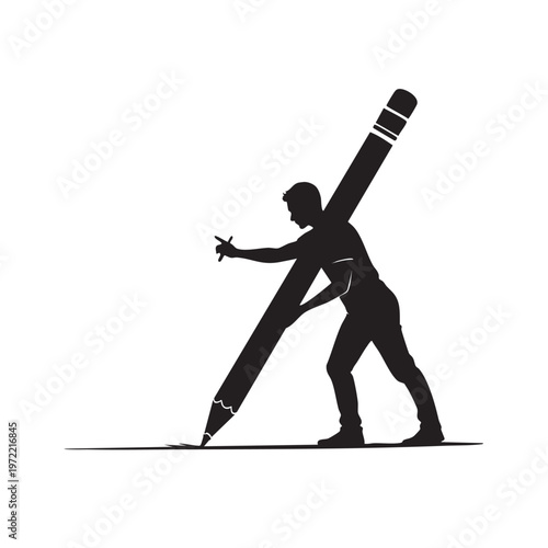Man Drawing Silhouette Graphic Design Creative Art Project Visual Creation Artistic Skill Pencil Illustration Minimalist Vector