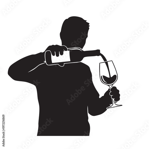 Bartender Pouring Drink Silhouette Elegant Beverage Service Professional Mixologist Cocktail Preparation Isolated Vector