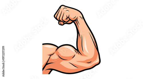 Muscular arm flexing bicep, strong man arm illustration