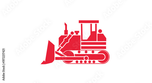Red Bulldozer Illustration - Powerful Construction Equipment Isolated.