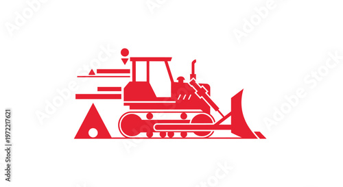 Red Bulldozer Silhouette - Powerful Construction and Earthmoving Equipment.