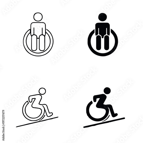 Schilderij op canvas Black and white accessibility icons showing wheelchair users in seated and movin