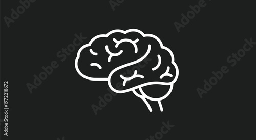 Simple white brain icon on a black background for concepts.