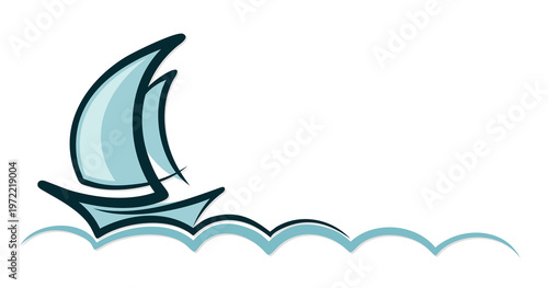 Symbol blue sailboat with a wave.