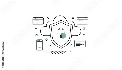 Secure Cloud Data Protection - Digital Shield and Lock Icon.