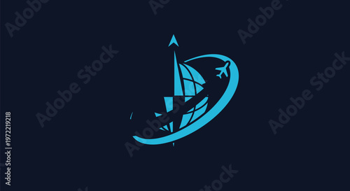 Modern Abstract Logo Design Featuring Globe and Airplane Elements.