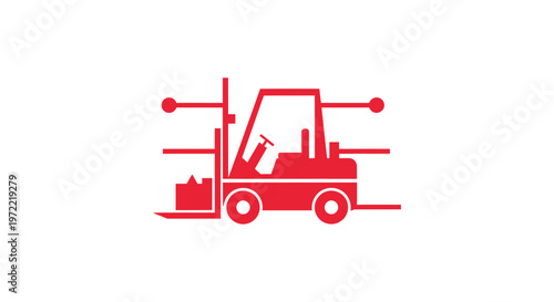 Red Forklift Icon on White Background Representing Logistics and Industry.