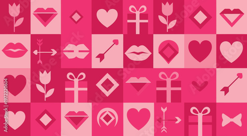 Quadro su tela Seamless pattern with valentines day icons, romantic background with hearts, lip