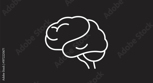 Simple white outline of a human brain on a black background.
