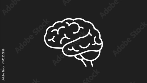 Simple white outline of a human brain on black background.