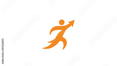 Orange Abstract Figure with Arrow Symbolizing Growth and Success.