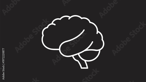 Simple white outline of a human brain on black background.