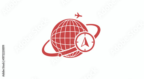 Red Globe with Compass and Airplane Symbolizing Global Travel.