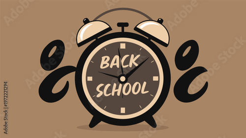 The clock is framed by large, stylized numbers, possibly representing a year, set against a muted brown background. This image evokes a sense of nostalgia and the imminent start of the academic year