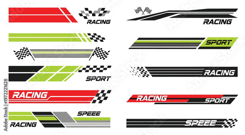 Set of racing car side decals, racing stripes and sport graphics for vehicle body stickers