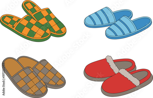 Soft house slippers in various designs perfect for winter comfort lifestyle and casual home wear graphics