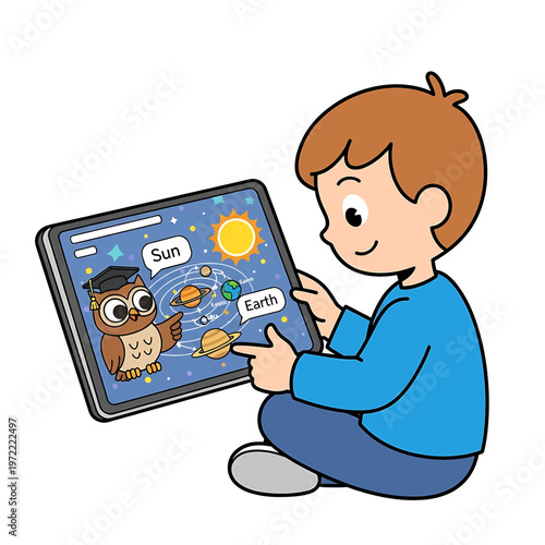 Boy playing educational tablet game 1.