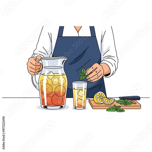 Person pouring refreshing summer drink.