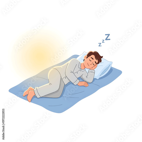 Man Sleeping on Blue Mattress.