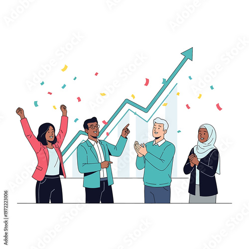 Diverse group celebrating business success.