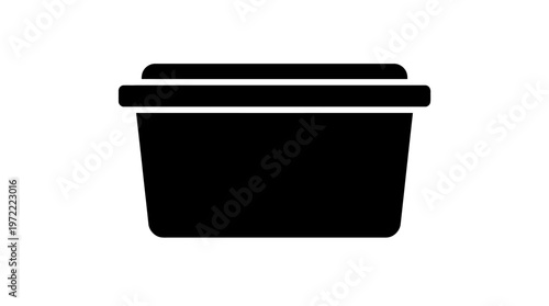 Black Rectangular Storage Bin Container Icon for Organization or Household on Isolated White Background