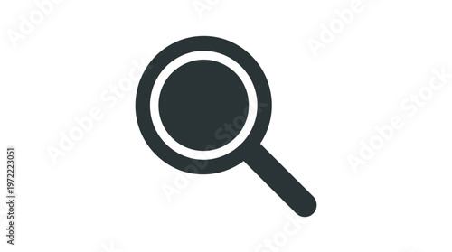 Black Magnifying Glass Silhouette Icon, Search and Zoom Exploration Tool, isolated white background.
