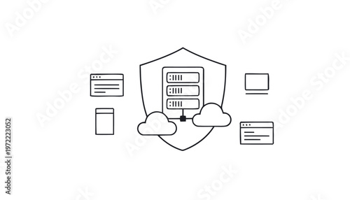 Secure Cloud Server with Shield and Data Protection Concept.