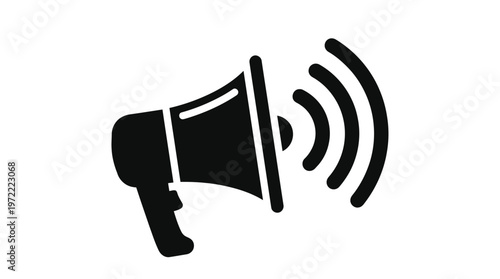 Black Megaphone with Sound Waves Icon for Announcement or Marketing on Isolated White Background